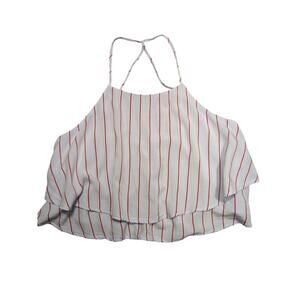 Forever‎ 21 Tank Women's Small Baby Blue Red Stripe baseball flowy EUC